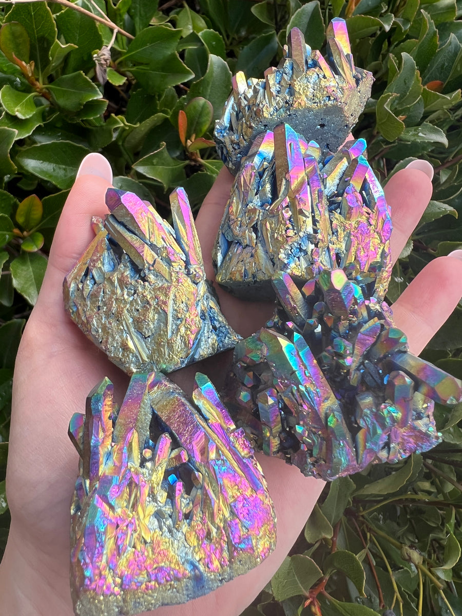 Titanium Rainbow Aura Quartz Cluster