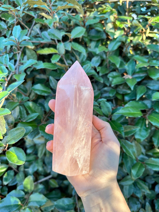LARGE ROSE QUARTZ TOWER