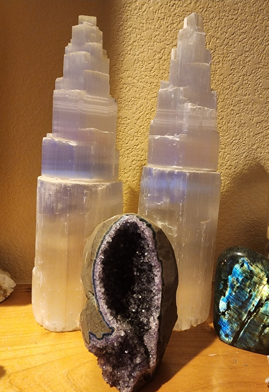 Selenite Sky Scraper Tower Lamps