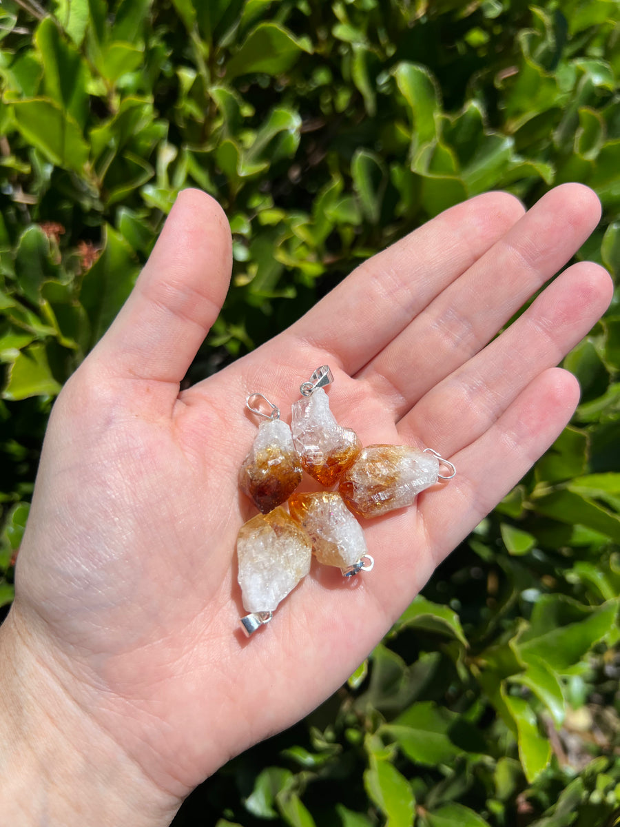 Citrine Point Silver Plated Bail Pendant