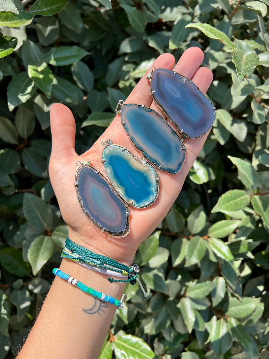 Blue Agate Slice Pendant
