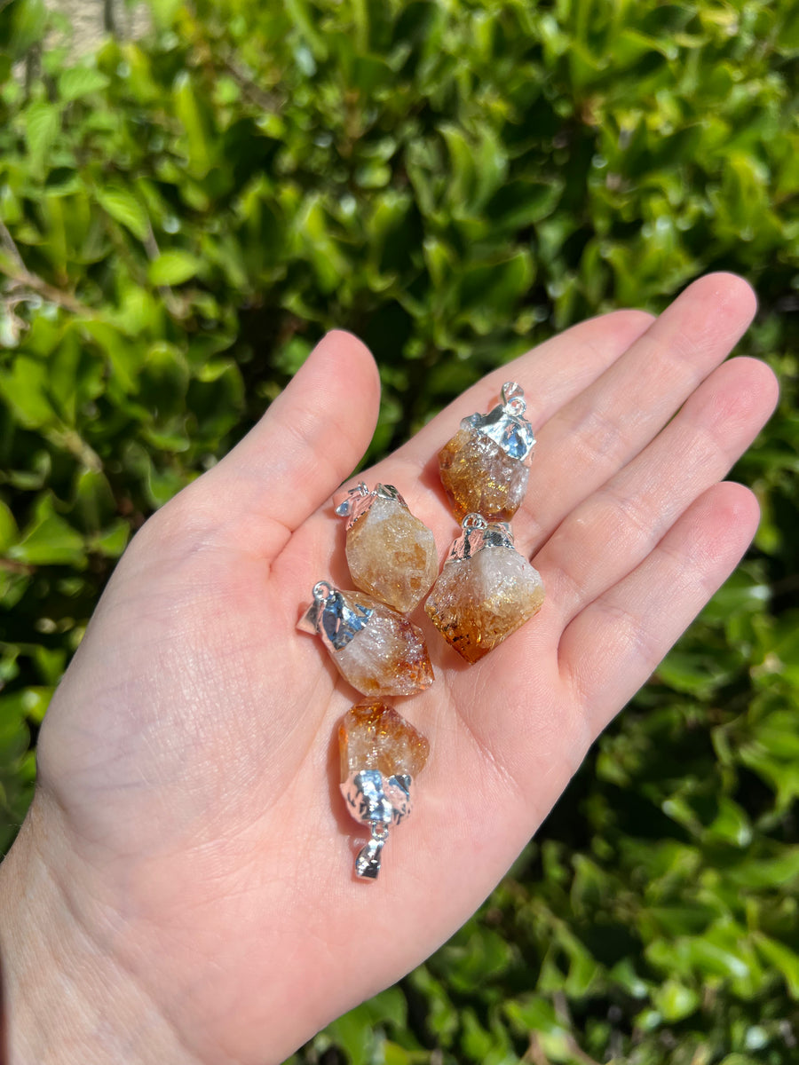 Silver Electroplated Citrine Point Pendant
