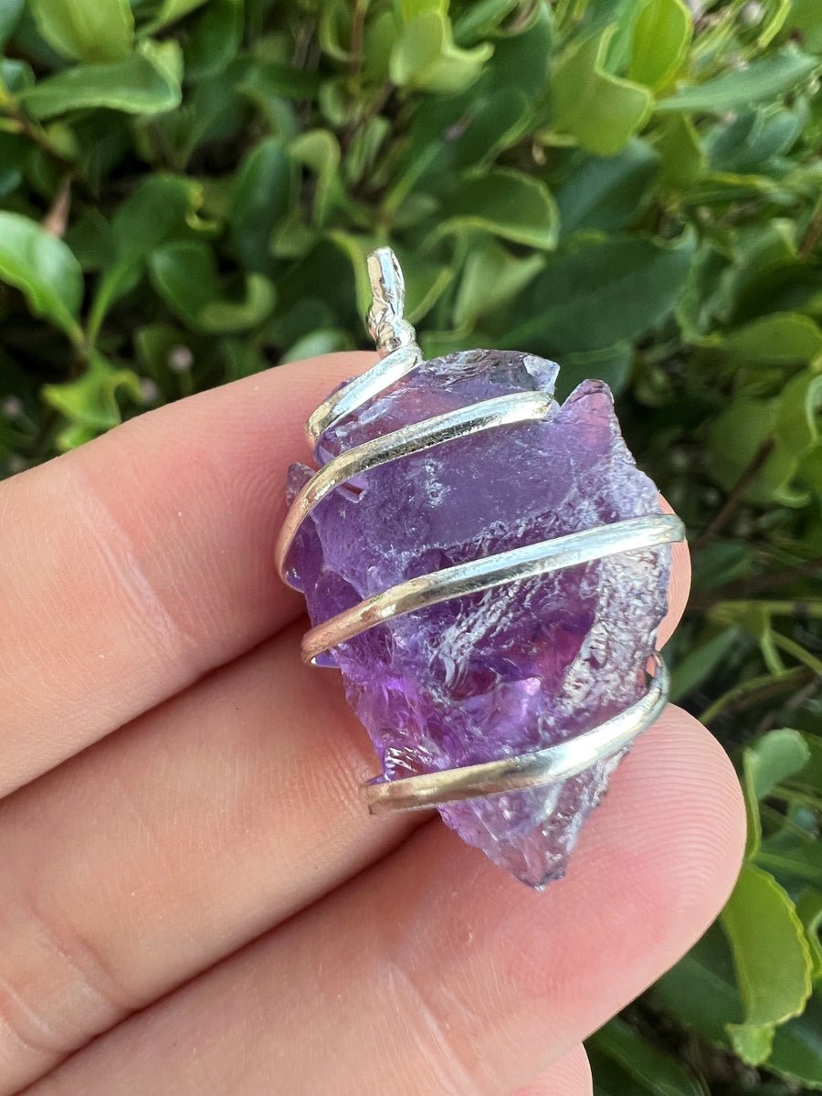 Amethyst Arrowhead Wrapped Pendant