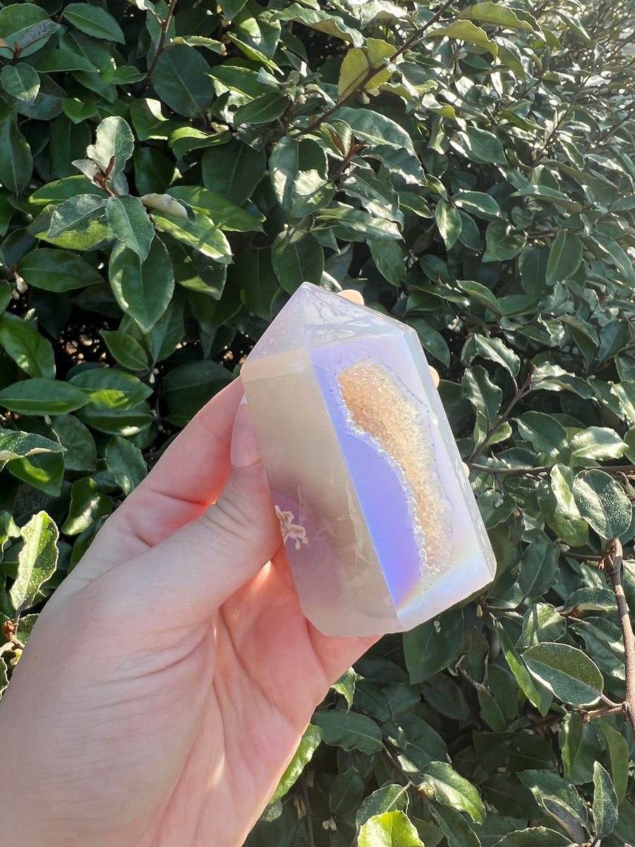 Rainbow Aura Agate Druzy Tower