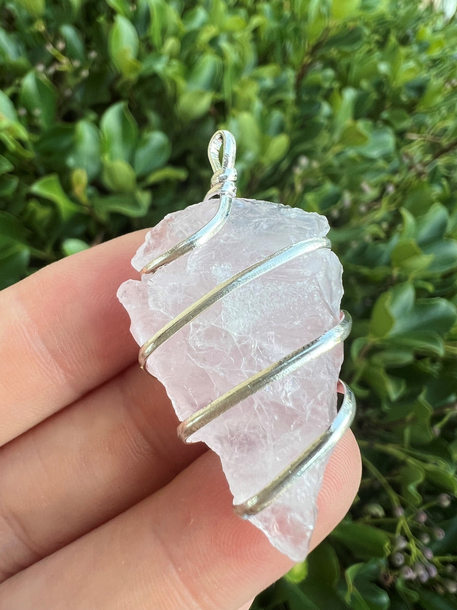 Rose Quartz Arrowhead Wrapped Pendant
